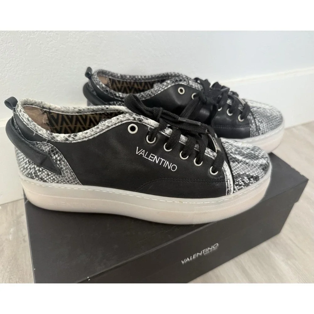 VALENTINO Dalia Black Snakeskin Platform Sneakers Made in Italy Size 9.5